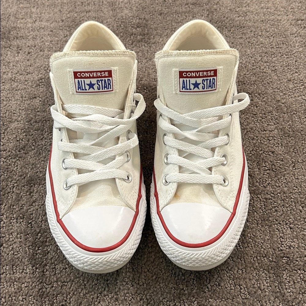 Donating soon- Converse All Star Cream and Red Sneakers